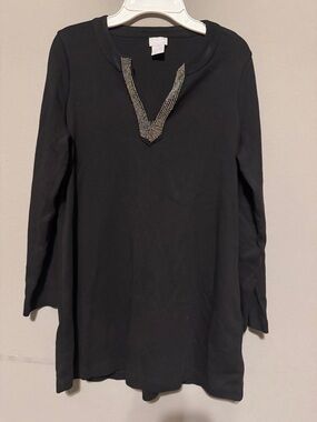Chico's Black Top with Gunmetal Beaded Neckline